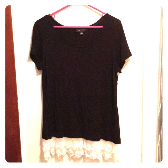 AB STUDIO Black/White T-Shirt with Lace M - Picture 3 of 7